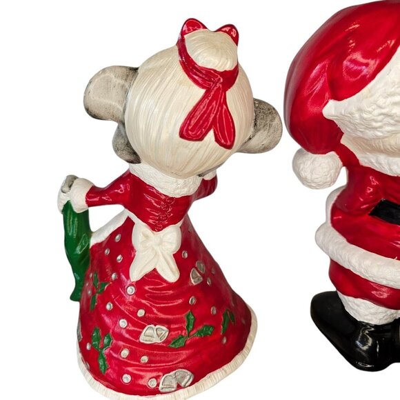 Kitschy Vintage Mr Mrs Santa Claus Mice Wasted Ceramic Handpainted 9.5" Red 70s - Picture 7 of 13